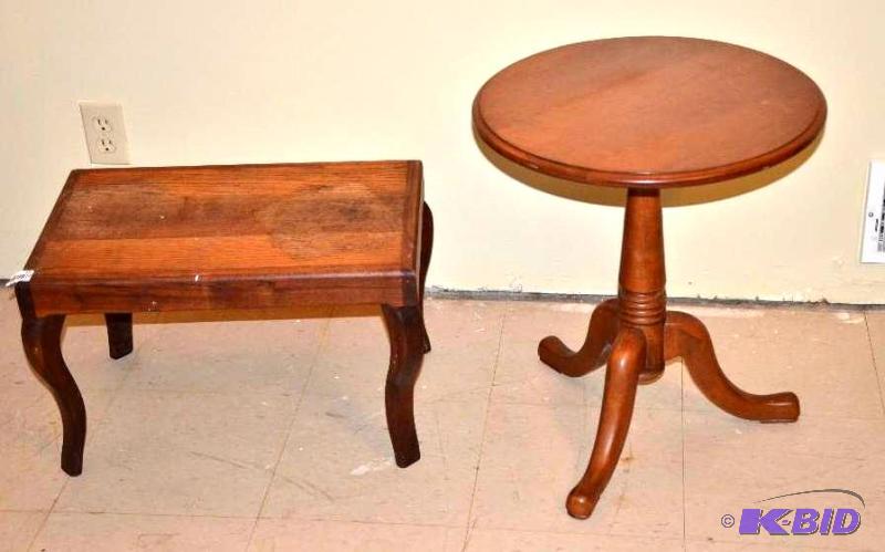 lot 19 image: 2 Vintage or antique tables. One is round and...