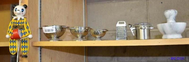 lot 43 image: Miniature strainers, colander, pestle & w...