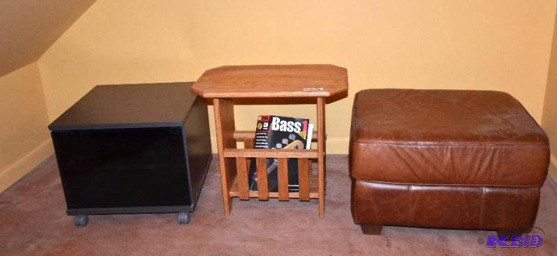 lot 55 image: 3 pieces- a table magazine rack 22x14x21, Ott...