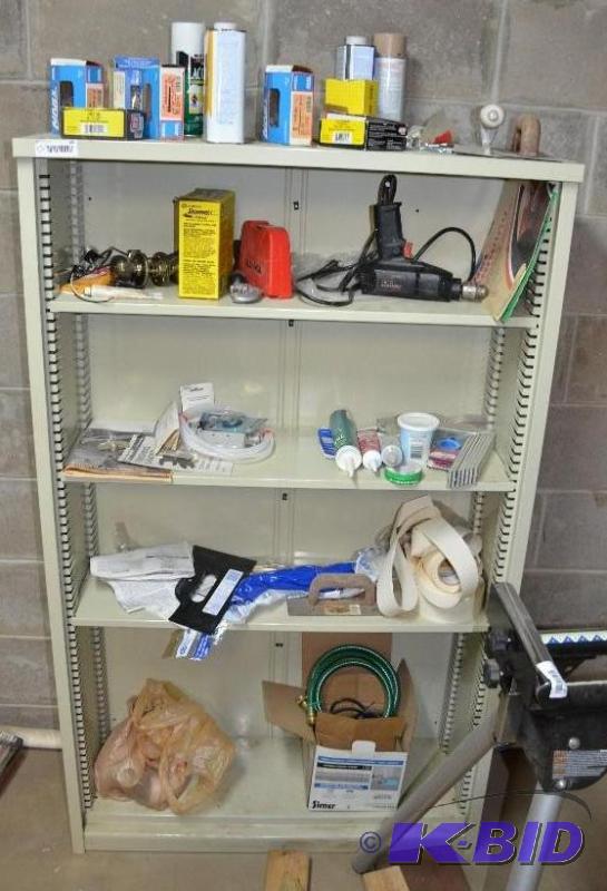 lot 60 image: Metal shelf and contents- located in lower le...