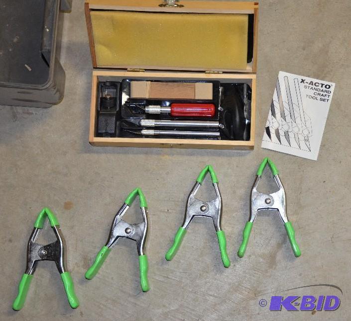 lot 75 image: X-Acto knife set and clamps...