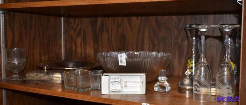 lot 95 image: All items on shelf including 12&quotx5 glass...