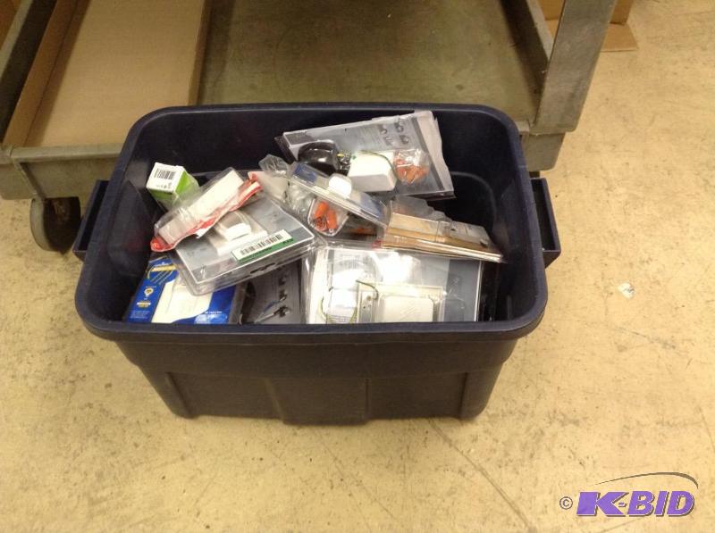 Tote with Assorted Dimmer Switches and Parts