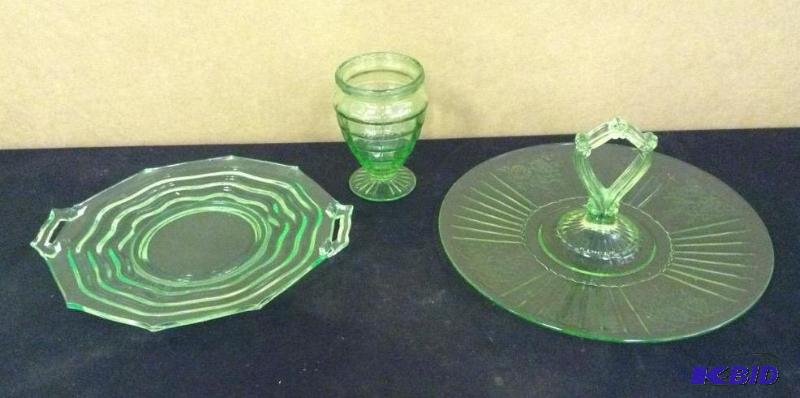 Vintage Green Depression Glass Serving Platters