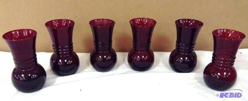 6 True Ruby Red Vases