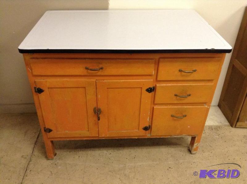 Vintage Hoosier Cabinet with Enamel Top