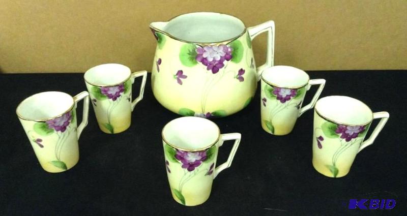 Beautiful Nippon Pansy Pitcher & Mugs