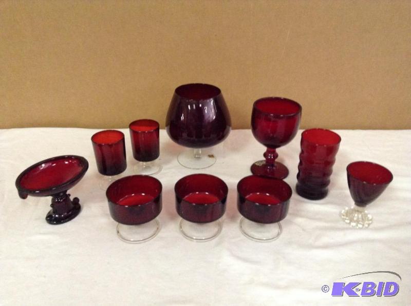 10 Ruby Red Glassware Pieces