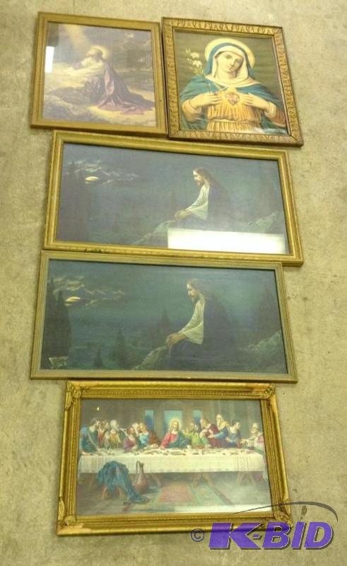 5 Vintage Framed Religious Prints