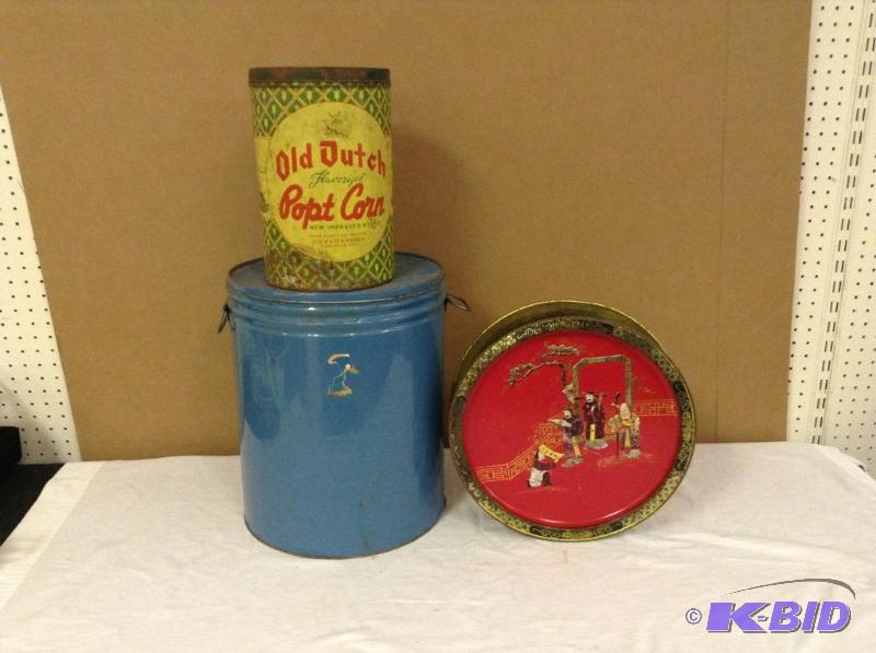 3 Vintage Tins - Asian & Old Dutch Popt Corn