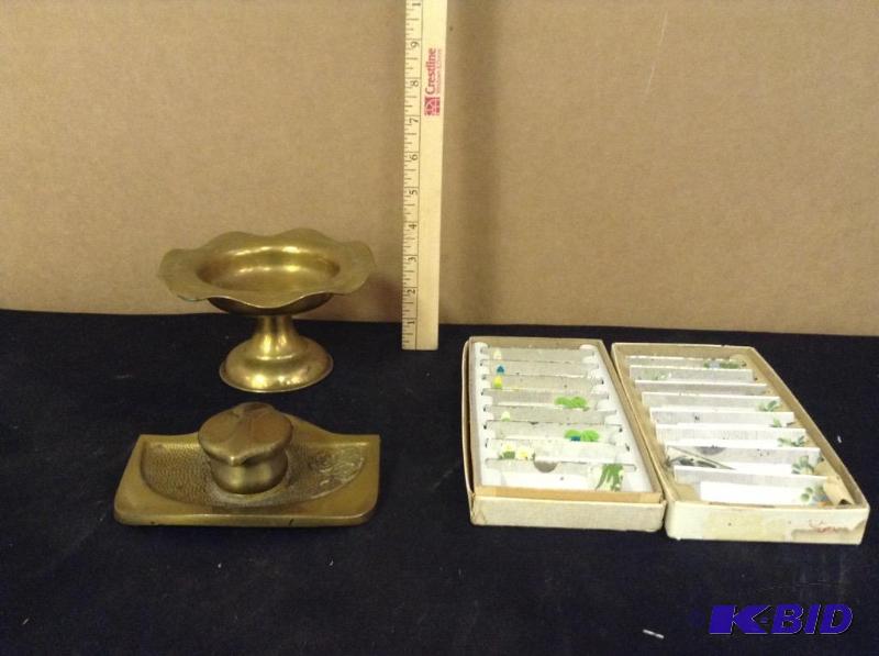 Vintage Brass Ink Well, Compote & Placecards
