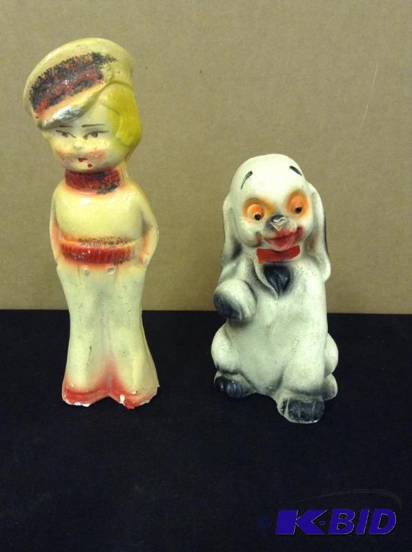 Vintage Sailor & Puppy Chalkware Figures