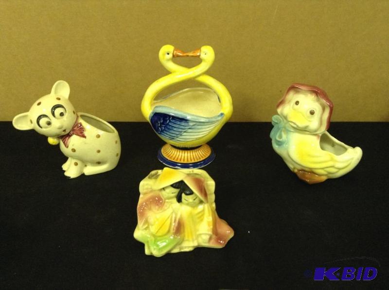 4 Vintage Painted Planters