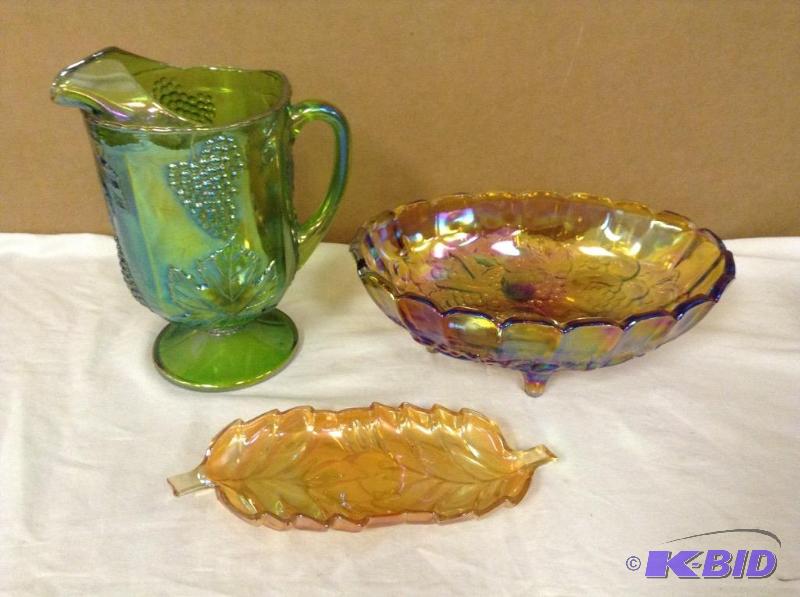 Vintage Carnival Glass Pitcher, Bowl and Plate