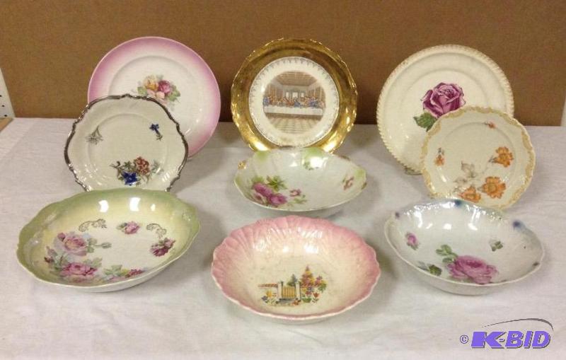 Group Vintage Painted Bowls & Plates