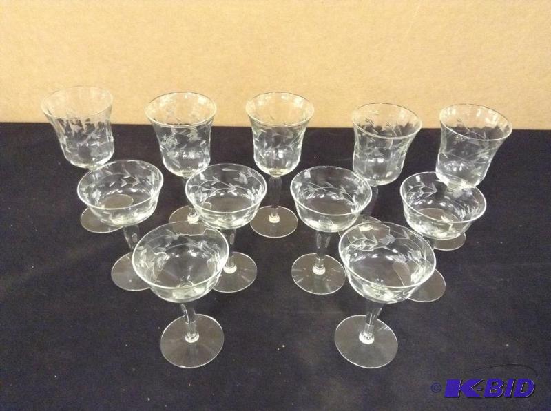 Vintage Etched Wine & Water Glasses