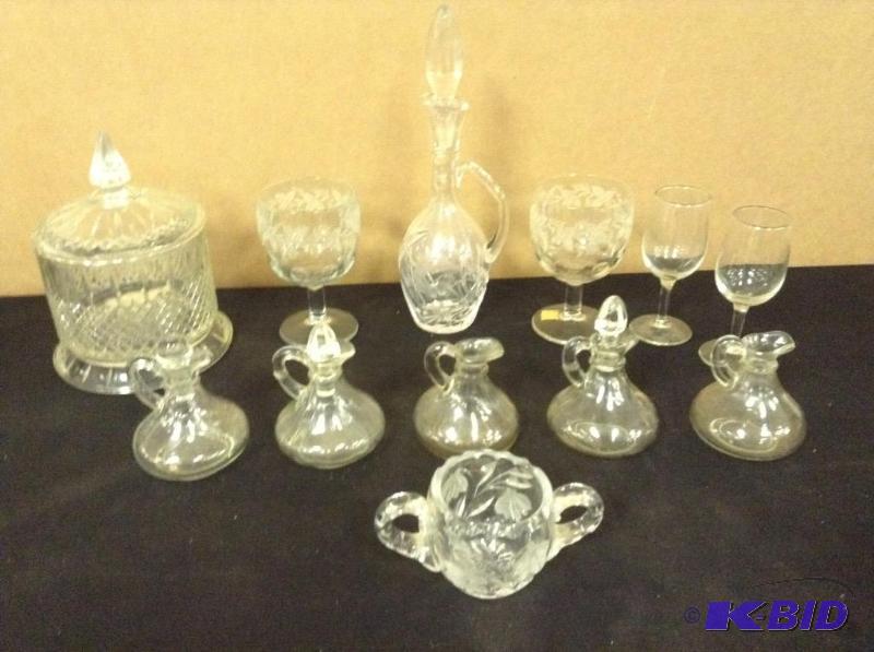 Vintage Glassware - Cruets, Glasses, Covered Container
