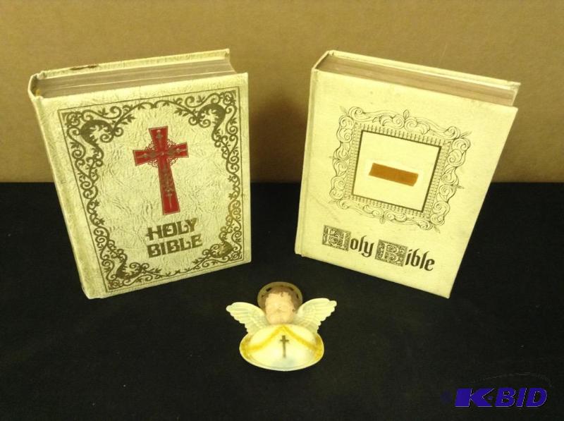 Two Large Print Bibles & Holy Water Wall Pocket