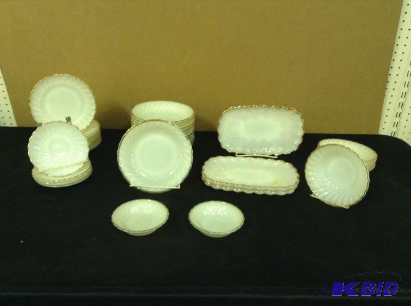 Vintage Gold Rim Milk Glass Dinnerware