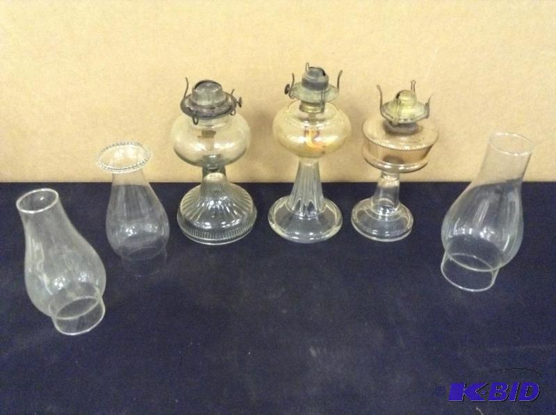 3 Glass Kerosene Lamps