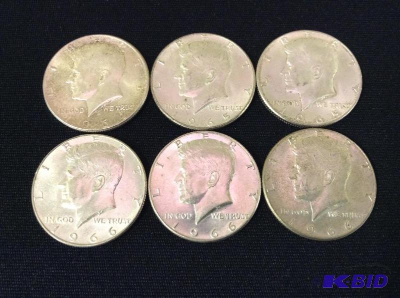 6 Kennedy Half Dollars - 1960s