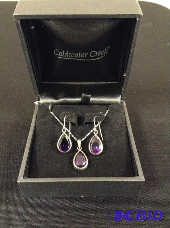 Sterling Silver & Purple Necklace and Earring Set