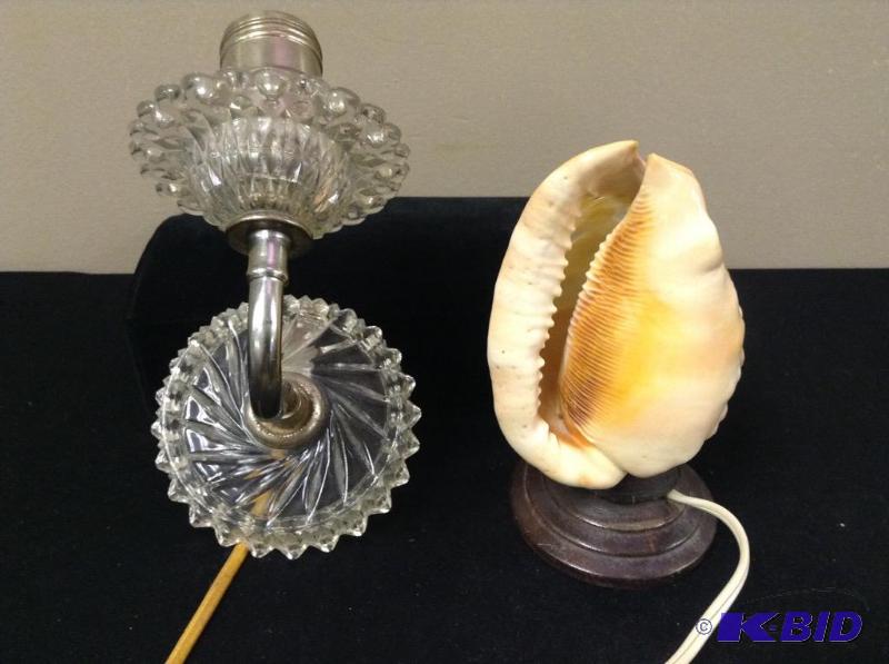 Beautiful Carved Shell Lamp & Glass Wall Lamp