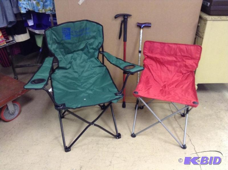 lot 100 image: Pair of Collapsible Chairs and Two Walking Canes