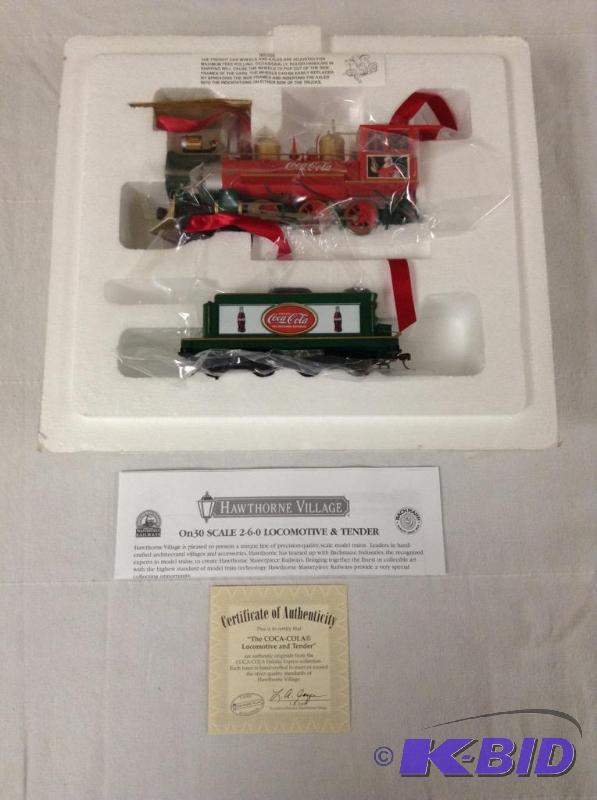 lot 125 image: Hawthorne Village The Coca-Cola Locomotive and Tender Train Cars HO Scale