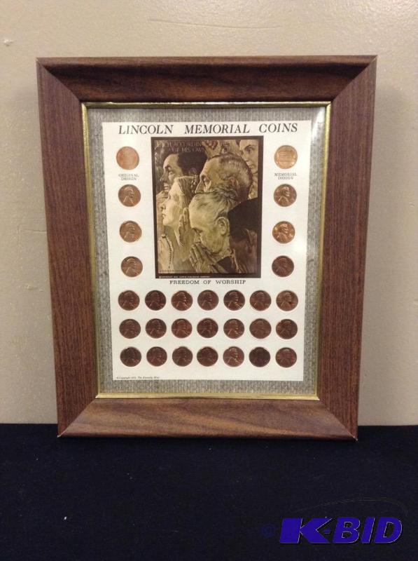lot 20 image: Framed Lincoln Memorial Pennies