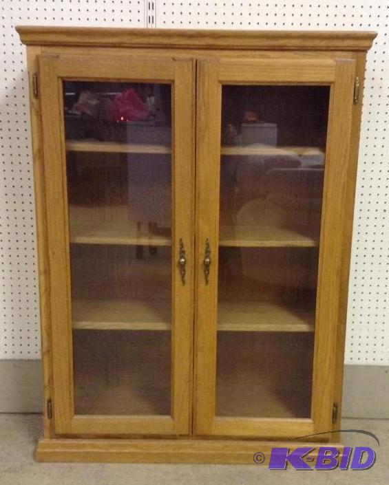 lot 4 image: Oak Glass Front Cabinet