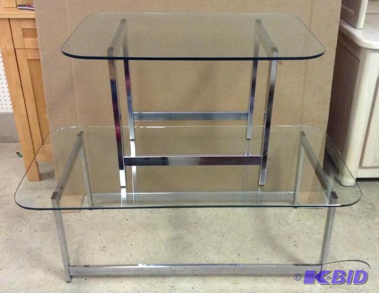 lot 5 image: Chrome & Glass Coffee Table & End Table