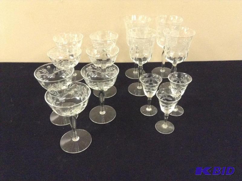 lot 50 image: Collection Etched Stem Glasses