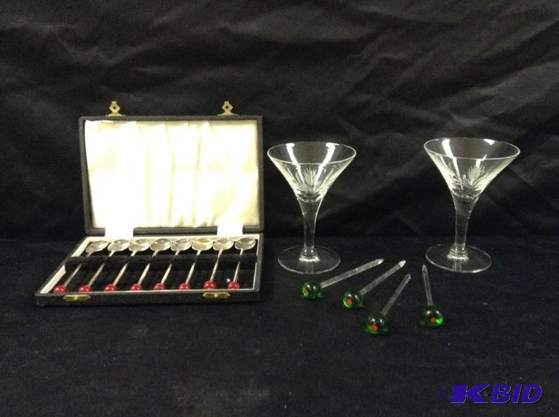 lot 58 image: Martini Glasses and Glass Stir Sticks & Spoons