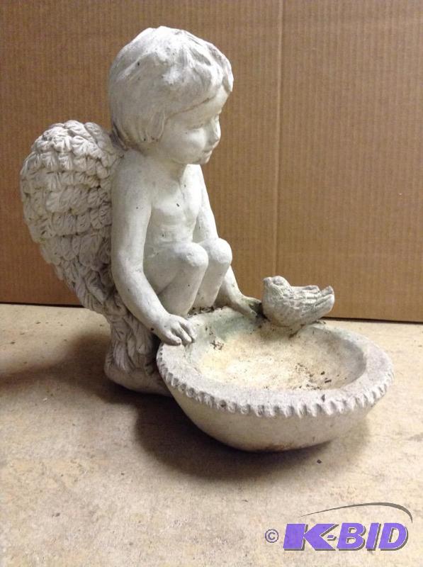 lot 97 image: Cute Cement Angel Bird Bath