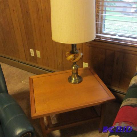 End Table, Brass & Glass Lamp