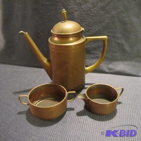 Copper Tea Pot, Cream & Sugar
