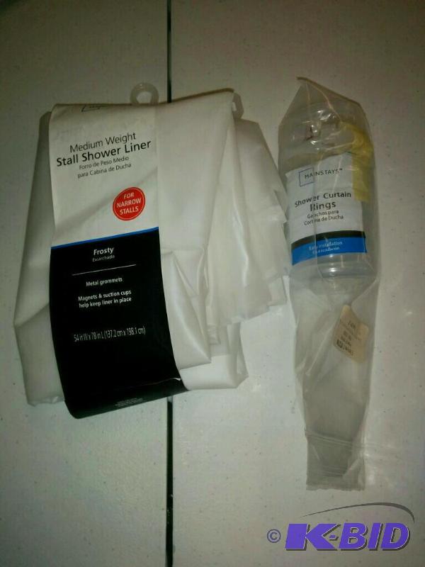 Medium Weight Stall Shower Liner, 12 Shower Curtain Rings