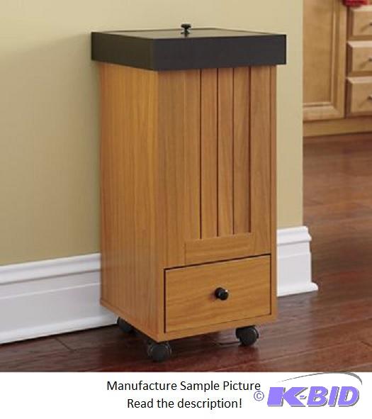 Katie Rolling Trash Bin - Oak and Black -&nbs...