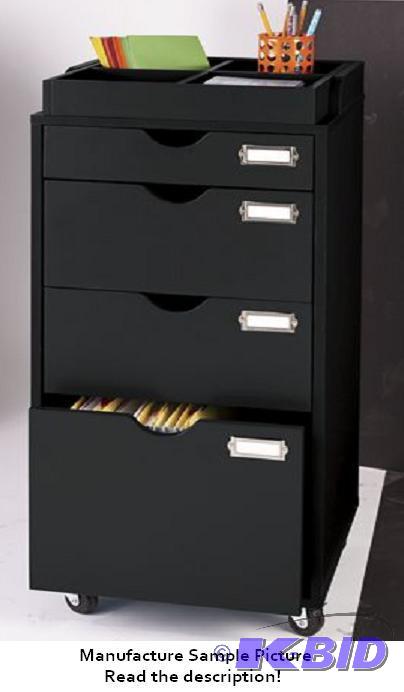 Four Drawer Rolling Filing Cabinet - Black -&...