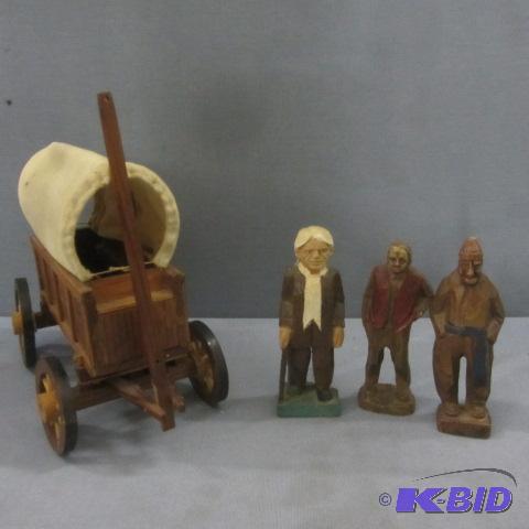 lot 40 image: Hand Carved Wagon, Figures
