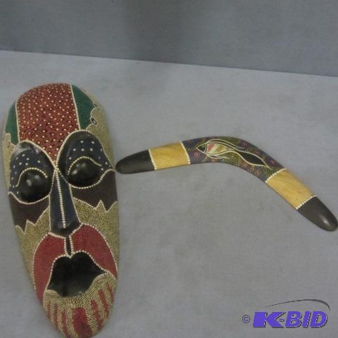 lot 44 image: Australian Aboriginal Mask, Boomerang