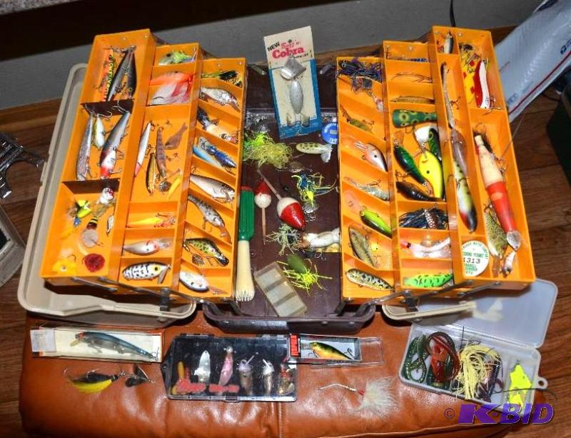 lot 44 image: Fenwick 5.6 Tackle box full of antique to vin...