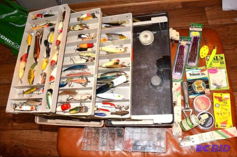 lot 47 image: Plano Tackle Box full of antique to vintage l...