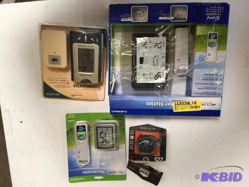 Three weather stations and 1 BushNell headlamp