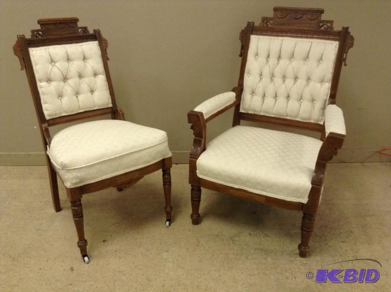 lot 2 image: Circa 1885 Eastlake Walnut Parlor Chairs