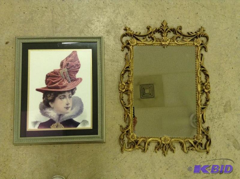 lot 25 image: The lady is 18 X 20 3X 1 and mirror is 19 x 2...