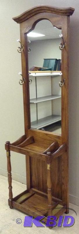 lot 9 image: Pulaski Furniture Wood Hall Mirrored Hall Tree Stand