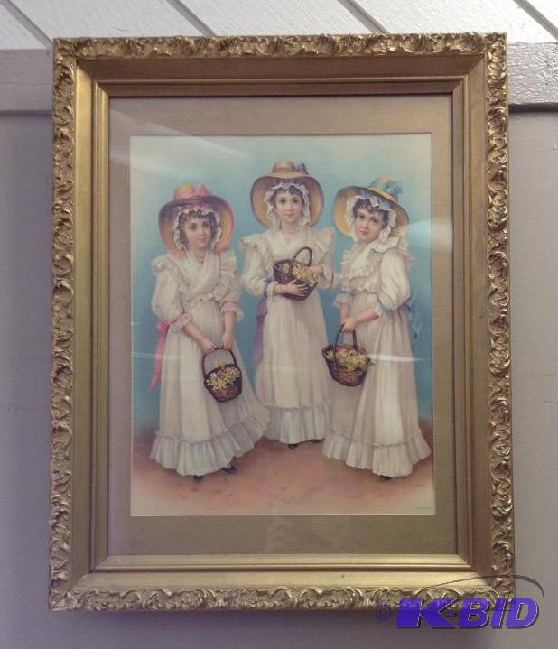 lot 2 image: Three Victorian Girls - German Litho