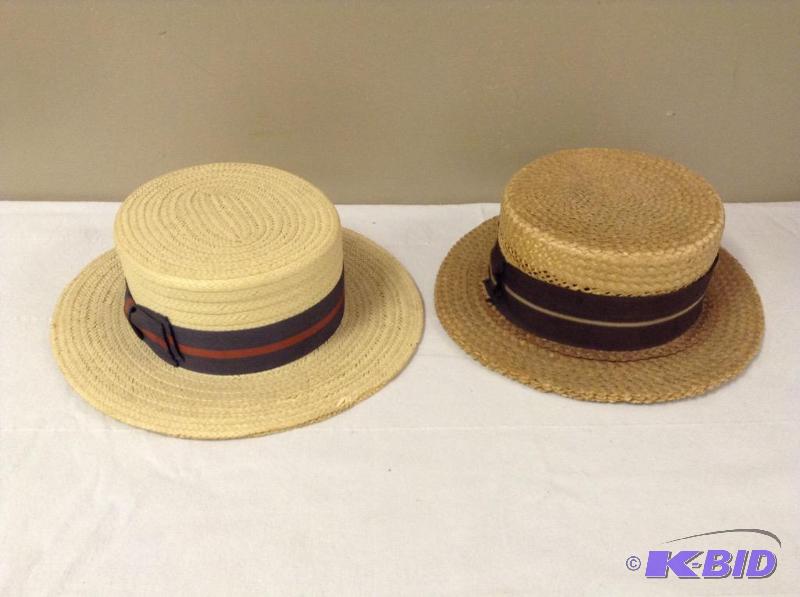 lot 21 image: 2 Vintage Straw Boater Hats